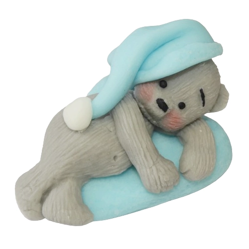 Figurka na tort miś dekoracje urodziny chrzest baby shower niebieski szary